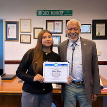 Student Fatima Garcia pictured with County Supervisor Chuck Washington.